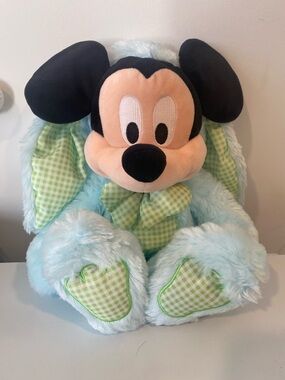 Disney Store Mickey Mouse Easter Bunny Plush Blue Gingham Spring Cute